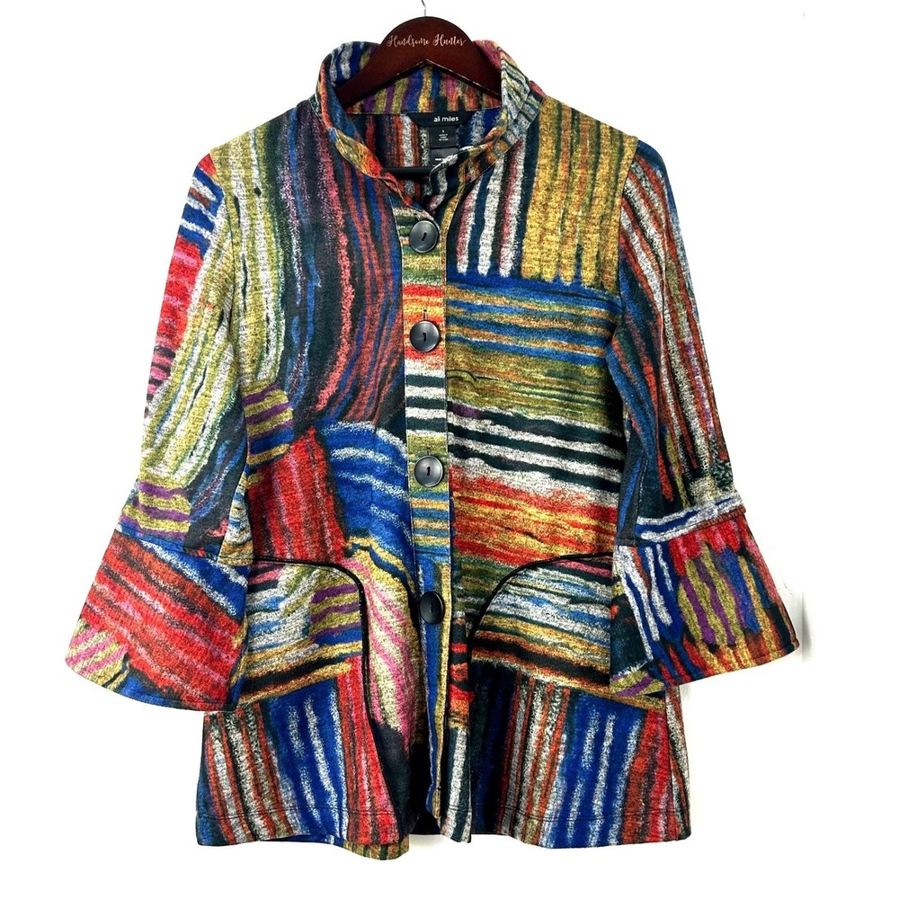 Ali Miles Jacket Women S Abstract Top Wired Collar Artsy Blazer Boho Lagenlook